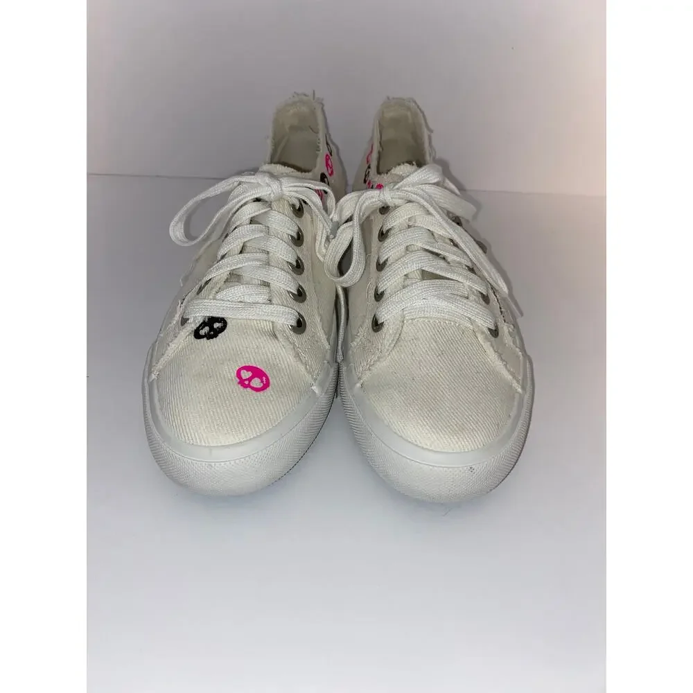 Blowfish Malibu Marley White Canvas Skull Print Sneakers Women’s Size 8.5